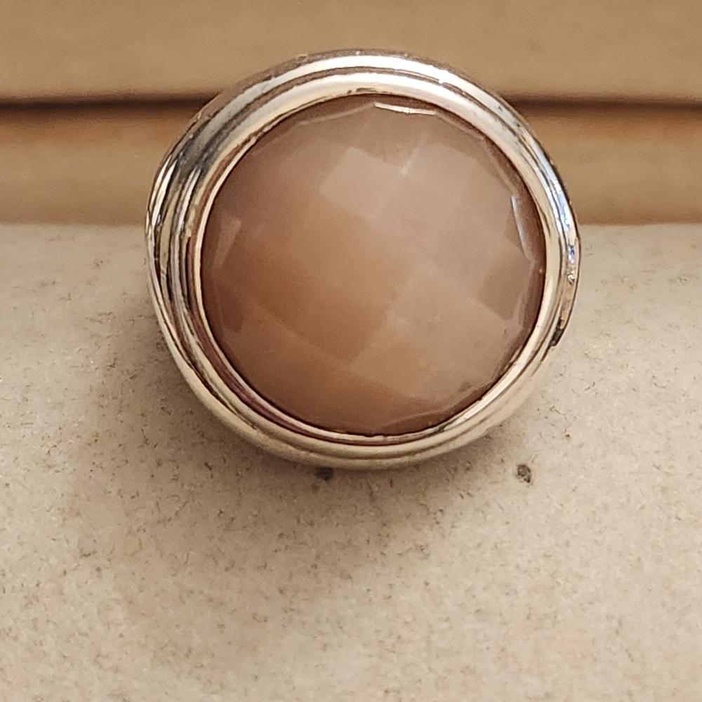 Elegant MILOR Silver and PEACH Color Stone Ring